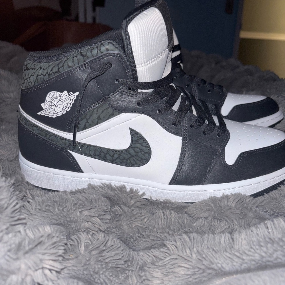 Jordan High-Top Sneakers in Black, White, Gray with Elephant Print